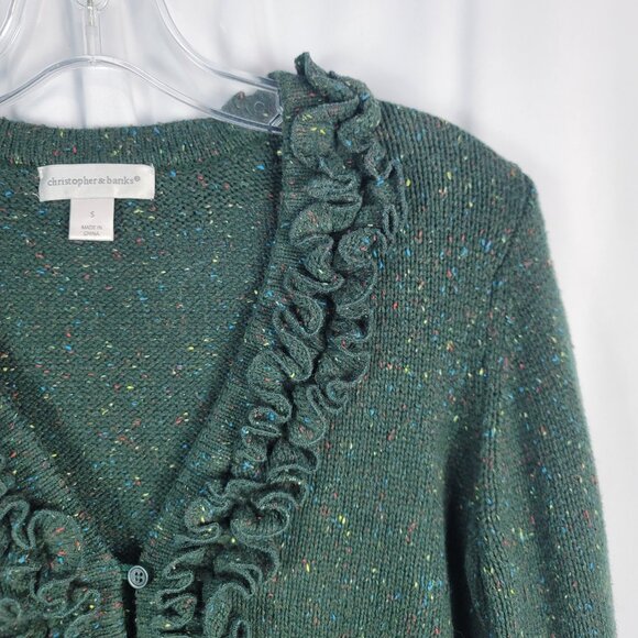 Christopher & Banks Cardigan Sweater Women's Size Small Green with Flecks - Picture 4 of 14